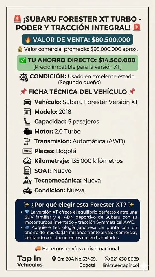 SUV Subaru Forester 2018 XT TURBO en Bogotá — foto 13