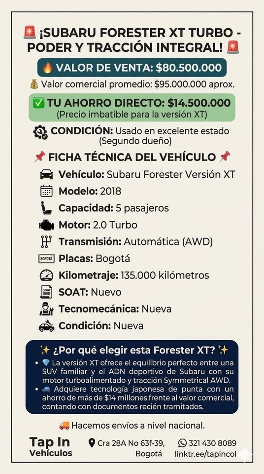 Subaru Forester 2018 Plateado Bogotá